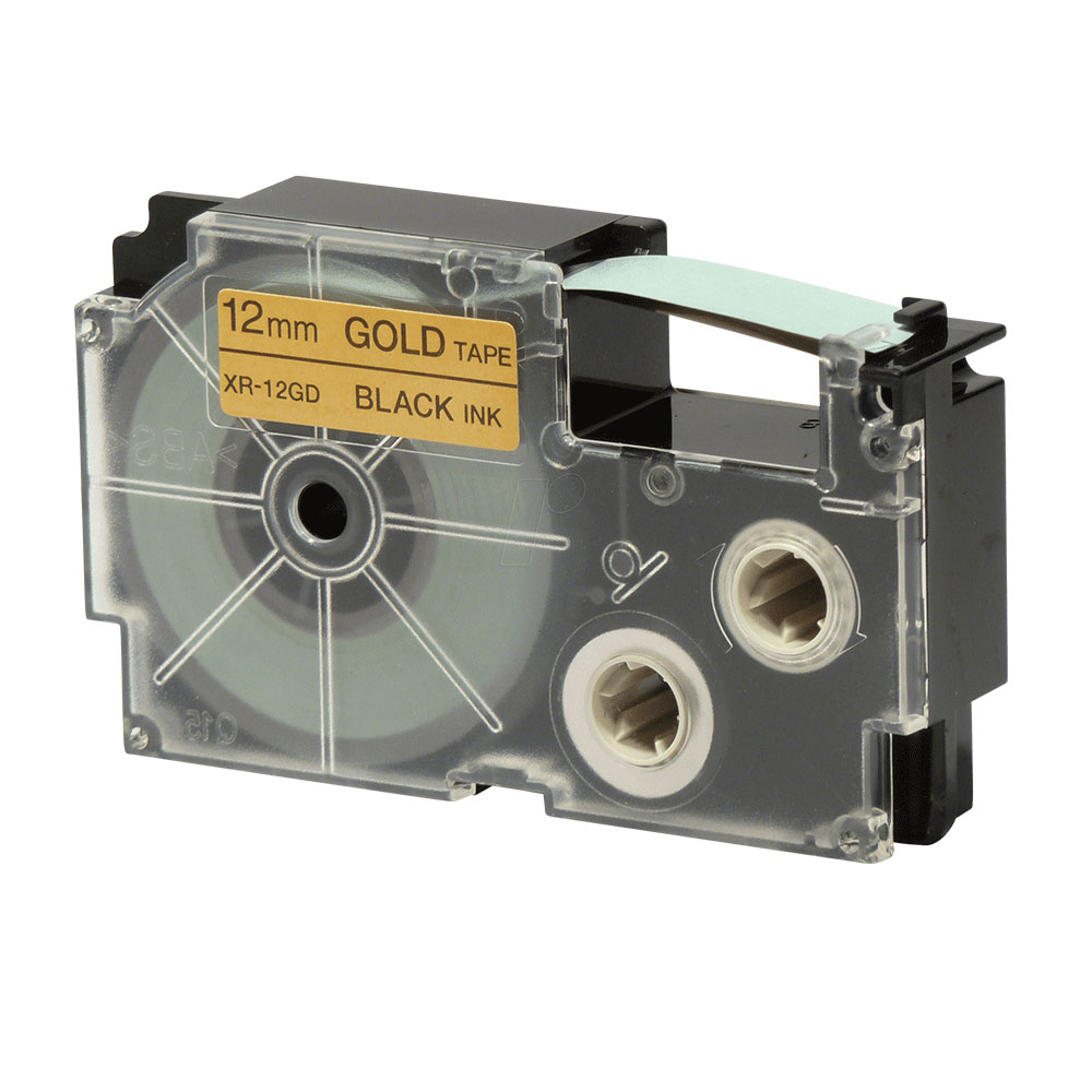 Casio Ez-Label Tape Cartridge - 12mm, Black on Gold (XR-12GD1)